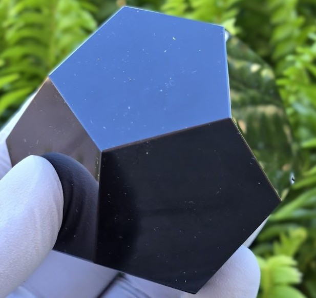 Black Obsidian Carved Geometric Dodecahedron (323+ gm, 72+ mm), 12 Faces, Large Decorative Collectible