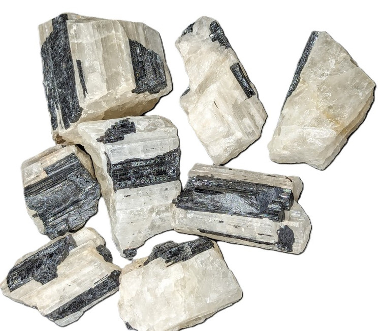 Black Tourmaline in Snow Quartz aka Tourmilated Quartz Original Raw Natural Mineral Crystals Pieces