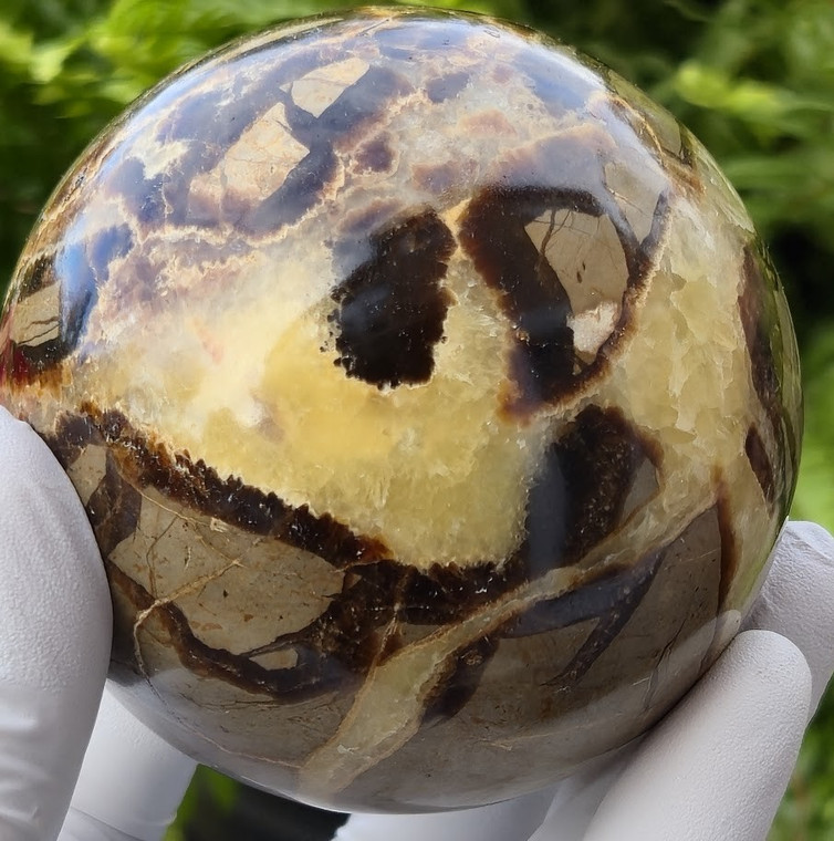 SEPTARIAN UV Reactive Polished Round Natural Crystal Sphere Ball, Septarian Yellow Dragon Stone Specimen