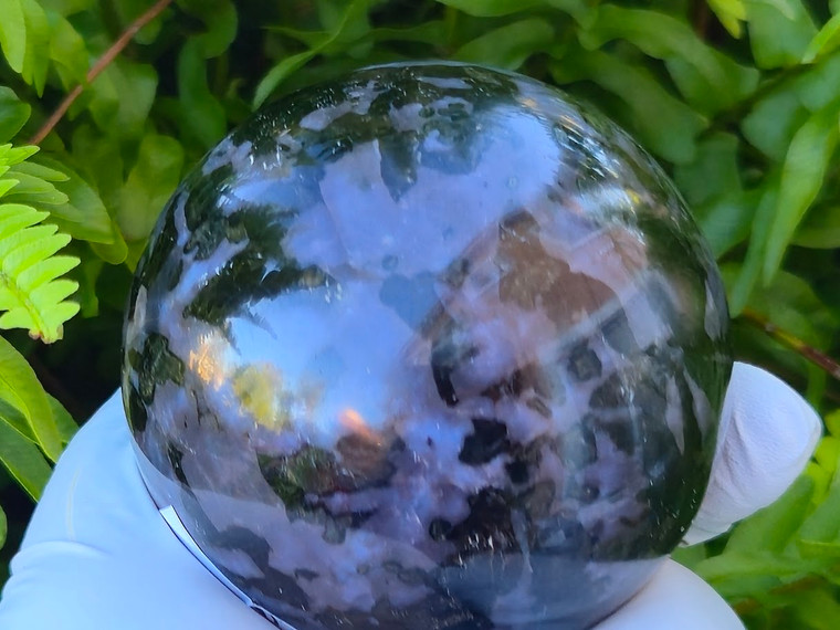Mystic Merlinite Blizzard Stone Sphere “Blue Indigo Gabbro” (65 mm 417gm) Natural Polished Crystal Ball From Madagascar