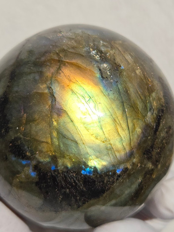 Labradorite Sunset Yellow Flash Sphere 70 mm 490 gm) “Stone for inner light” Natural Polished Crystal Ball From Madagascar Decorative  Home Accent