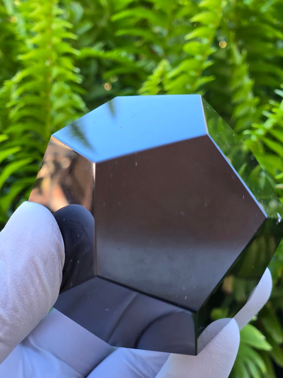 Black Obsidian Carved Geometric Dodecahedron (280+ gm, 70+ mm), 12 Faces, Large Decorative Collectible