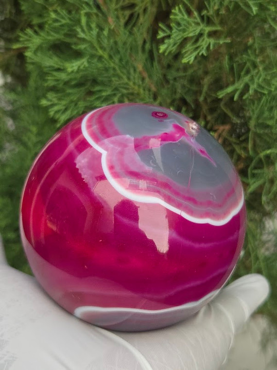Pink Banded Agate Sphere Large (3.5 in 2 lb) dyed From Brazil Decorative Home Accent Healing Crystal