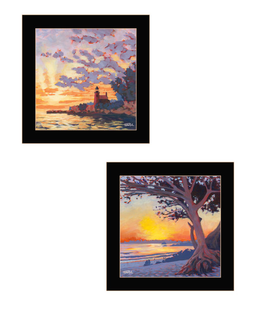 "Carmel Beach & Lighthouse" 2-Piece Vignette by Jim Musial, Ready to Hang Framed Print, Black Frame