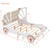 Full Size Princess Carriage Bed with Canopy, Wood Platform Car Bed with 3D Carving Pattern, White+Pink+Gold