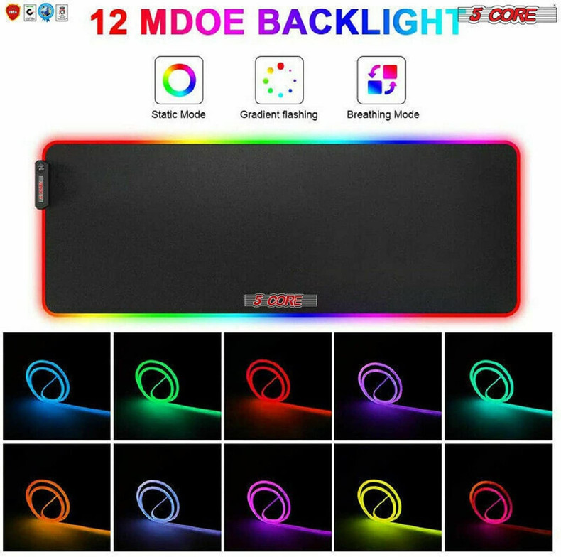 LARGE RGB LED Extra Large Soft Gaming Mouse Pad Oversized Glowing 31.5x11.8" 5 Core KBP 800 RGB