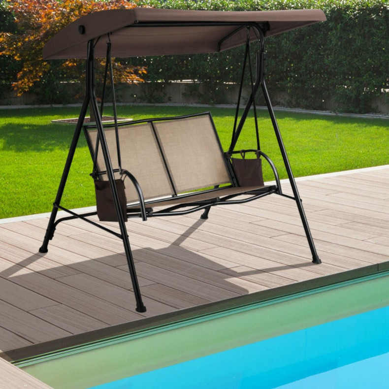 2-Person Patio Swing with Adjustable Canopy and 2 Storage Pocket