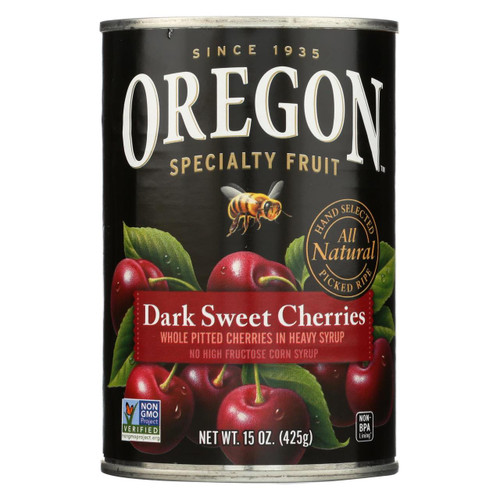 Oregon Fruit Whole Pitted Dark Sweet Cherries In Heavy Syrup - Case Of 8 - 15 Oz.