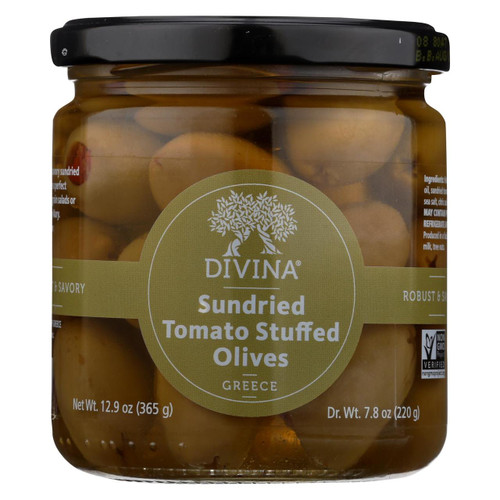 Divina Olives Stuffed With Sundried Tomatoes - Case Of 6 - 7.8 Oz.