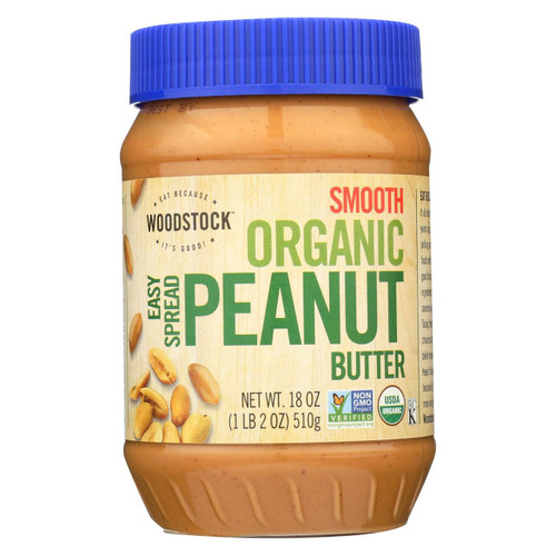 Woodstock Organic Easy Spread Peanut Butter - Smooth - Case Of 12 - 18 Oz.