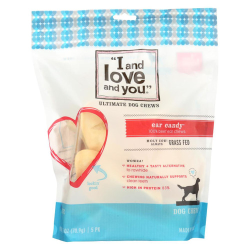 I And Love And You Dog Chews - Ear Candy - Beef Ear - 5 Count - Case Of 6