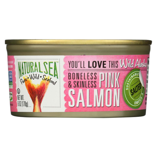 Natural Sea Wild Pink Salmon - Salted - Skinless & Boneless - Case Of 12 - 6 Oz.