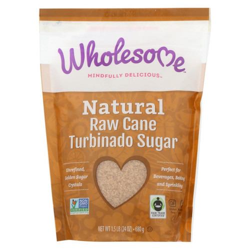 Wholesome Sweeteners Sugar - Natural Raw Cane - Turbinado - Fair Trade - 1.5 Lb - Case Of 12