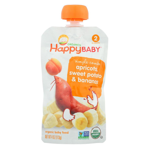 Happy Baby Baby Food - Organic - Simple Combos - Stage 2 - Apricots Sweet Potato And Bananas - 3.5 Oz - Case Of 16