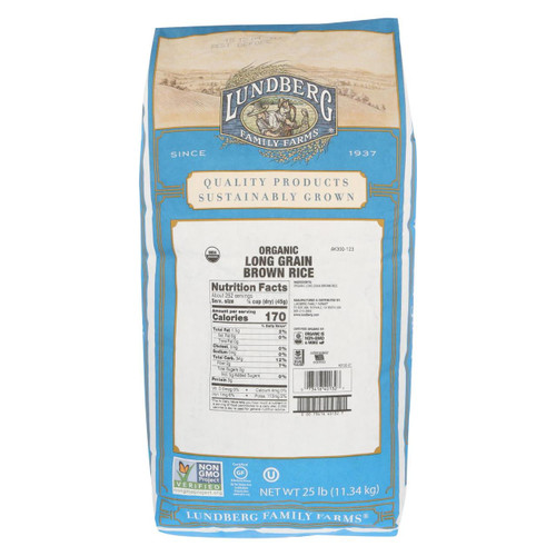 Lundberg Family Farms Organic Long Grain Brown Rice - Case Of 25 Lbs