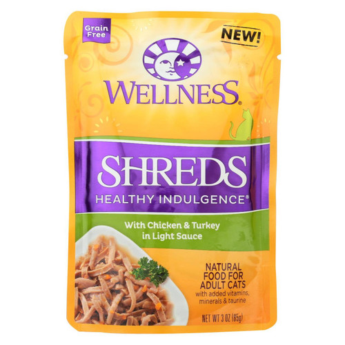 Wellness Pet Products Cat Food - Shreds Chicken And Turkey - Case Of 24 - 3 Oz.