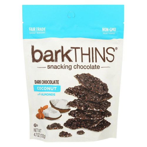 Bark Thins Snacking Chocolate - Dark Chocolate Toasted Coconut With Almonds - Case Of 12 - 4.7 Oz.