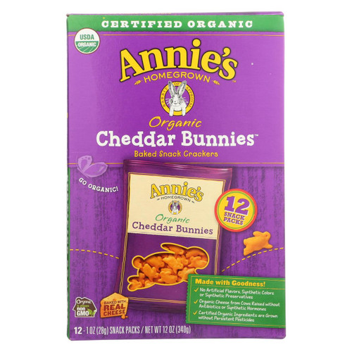 Annie's Homegrown Organic Bunny Cracker Snack Pack - Cheddar - Case Of 4 - 12/1 Oz