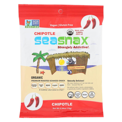 Seasnax Organic Premium Roasted Seaweed Snack - Chipotle - Case Of 16 - 0.54 Oz.