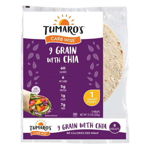 Tumaro's - 8" Carb Wise Wraps - 9 Grain With Chia - Case Of 6 - 8 Count
