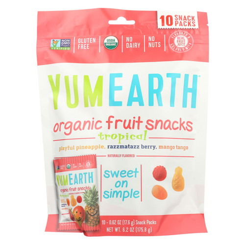 Yummyearth Organic Tropical Fruit Snacks - Case Of 12 - 6.2 Oz