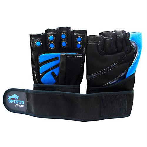 Spinto USA, LLC Men's Workout Glove w/ Wrist Wraps Blue/Gray (LG)