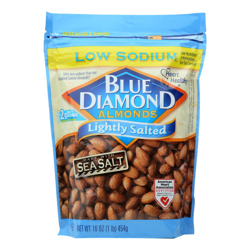 Blue Diamond Lightly Salted Low Sodium Almonds  - Case Of 6 - 16 Oz