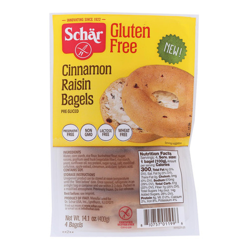 Schar - Bagel Cinnamon Raisin - Case Of 4 - 14.1 Oz