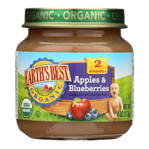 Earth's Best - Stage 2 Apple Blueberry - Case Of 10-4 Oz