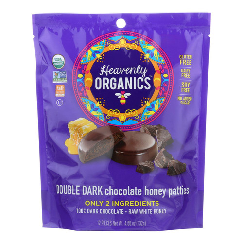 Heavenly Organics Candy Chocolate Honey Patties Double Dark Chocolate  - Case Of 6 - 4.66 Oz