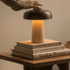 Reverse Table Lamp Portable , Sand Travertine, Bronzed Brass