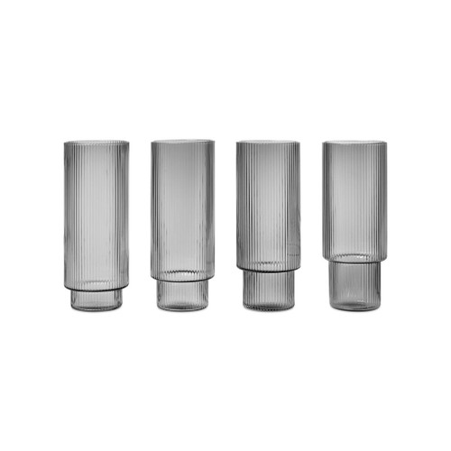 RIPPLE LONG GLASSES SMOKED GREY - SET OF FOUR