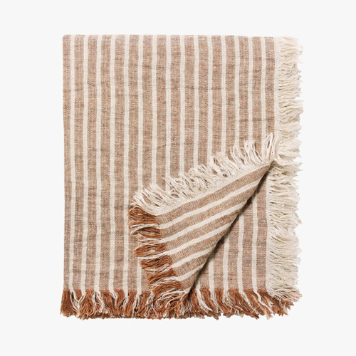 L&M Home Ava Toffee Stripe Pure Linen Throw