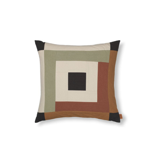 Border Patchwork Cushion Dark Brown, Sage & Red Brown Border Patchwork Cushion Dark Brown, Sage & Red Brown