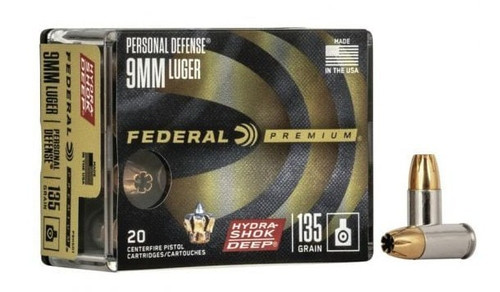 FEDERAL 9MM HYDRA-SHOK DEEP 135GR 20RD BOX