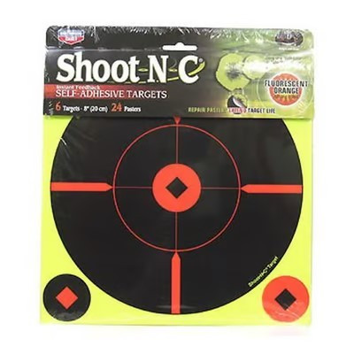 BIRCHWOOD CASEY SHOOT-N-C 8" BLACK/RED ROUND 6 PACK