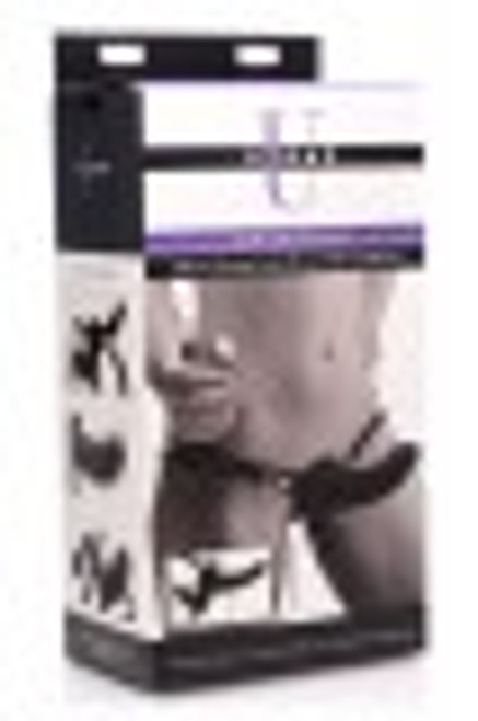 XR-AF475-BLK POWER PEGGER SILICONE VIBR. D.P. DILDO W/HARNESS