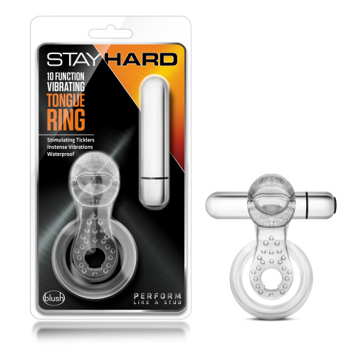 BL-66912 STAY HARD 10FUNC. VIBRA. TONGUE RING -CLR