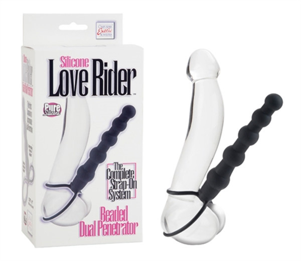 SE1515-40 SILICONE LOVE RIDER BEADED DUAL PENETRATOR -BLK