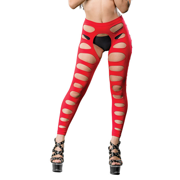 BH-69574SD-RED VARIGATED HOLES CROTCHLESS LEGGINGS-O/S