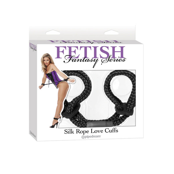 PD3867-23 FETISH FANT. SILK ROPE LOVE CUFFS -BLK