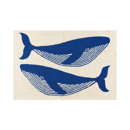Navy Whale Duo 100% Hooked Wool Accent Rug | BayNestCo.
