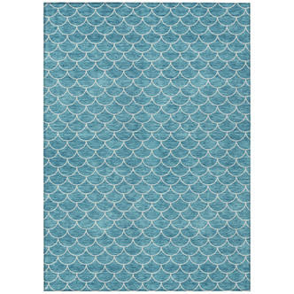 Teal Siren Scalloped Washable Area Rug