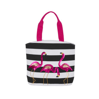 Pink Sequined Flamingos Tote Bag Set