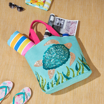 Island Time Sequined Sea Turtle Tote Bag Set lifestyle 1