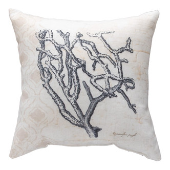 Reversible Navy Scallop & Coral Coastal Pillow side with coral