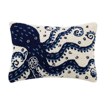 12 x 18 Octopus Whimsy Wool Hooked Oblong Pillow