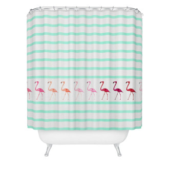 Mint Stripe Flamingo Walk Shower Curtain Mint Stripe Flamingo Walk Shower Curtain