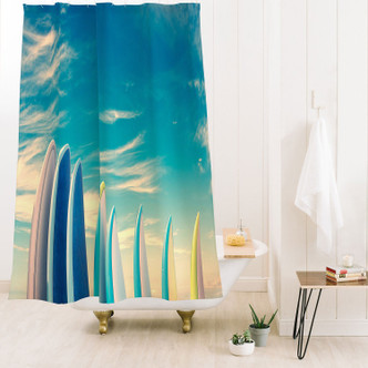 Retro Surfboard Tips Shower Curtain room example