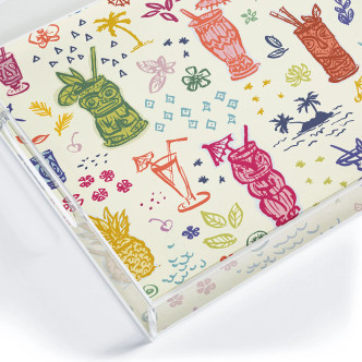 Retro Vintage Tiki Bar Acrylic Serving Tray corner view